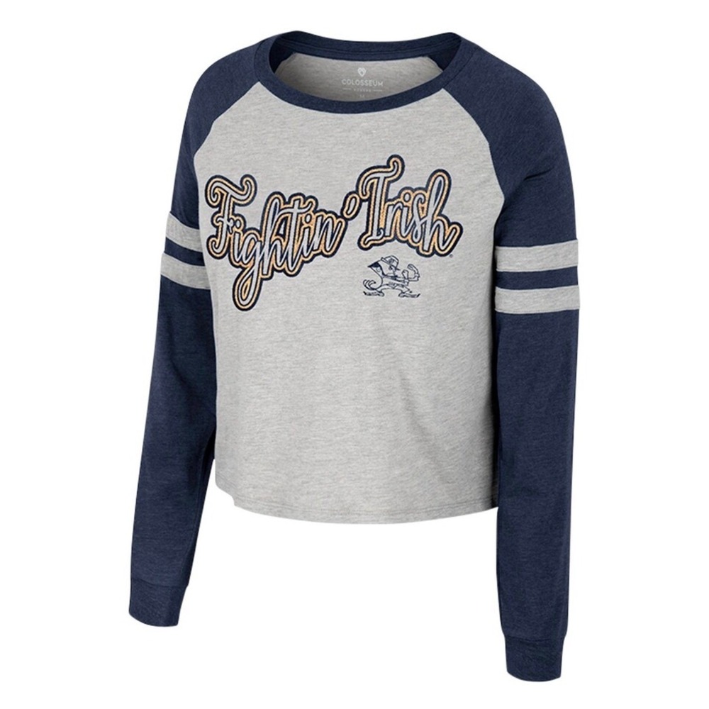 Notre Dame Fighting Irish Raglan Cropped Long Sleeve Shirt Womens XL Game Day